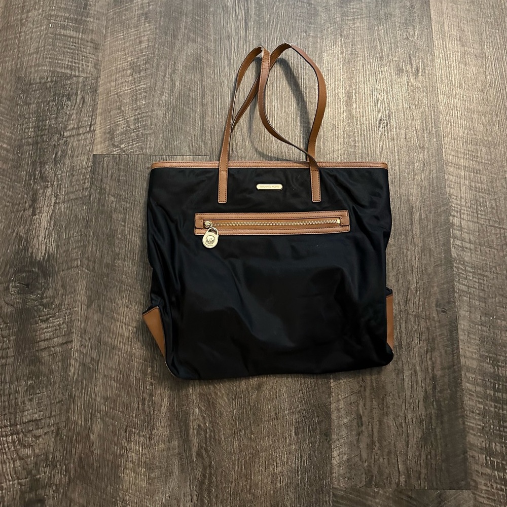 Michael Kors Black Canvas & Brown Trim Tote